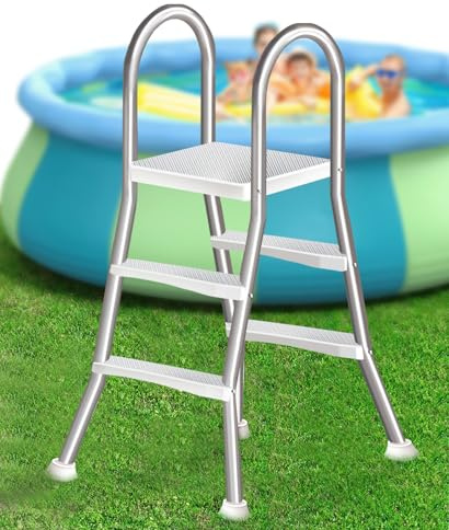 Errzom Escalera De Doble Cara para Piscinas Elevadas, Escalera De Piscina De Alta Resistencia De 4 Peldaños, Inoxidable 304, Capacidad De 250 Kg para Piscinas Hinchables Y Elevadas