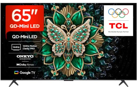 TCL 65C6K-UK 65 Inch QD-Mini LED TV, 4K HDR Premium 1000nits, Smart TV Powered by Google TV (Dolby Vision IQ & Atmos, Onkyo 2.1 Sound System, 144Hz Motion Clarity Pro)