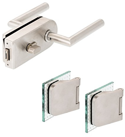 ck-tuerbeschlaege Glastürbeschlag D Set WC | V2A Edelstahl matt | inkl. Officebändern | metallische Innenmechanik (einwärts öffnend)
