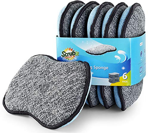 Multi-Purpose Scrub Sponges for Kitchen by Scrub- it - Non-Scratch Microfiber Sponge Along with Heavy Duty Scouring Power - Effortless Cleaning of Dishes, Pots and Pans All at Once(6 Pack, Large)