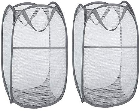 WD&CD Cestos para Lavandería Plegables 【2 Pack】Plegable Pop-Up Malla Cesto de Ropa Bolsa Bin Cesto Juguete Organizador de Almacenamiento Cesta de Lavandería Independiente Con Asas Extendidas (Gris)