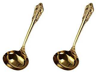 Golden Besteck-Set Barock, Antik Look, aus 18/10 Edelstahl Spiegelpolierte, ideal für Haus, Küche, Restaurant, Hochzeit, Partys, Nachmittagstee, Suppe Löffel mit tiefer Schale 2-teiliges, Länge 16.5cm
