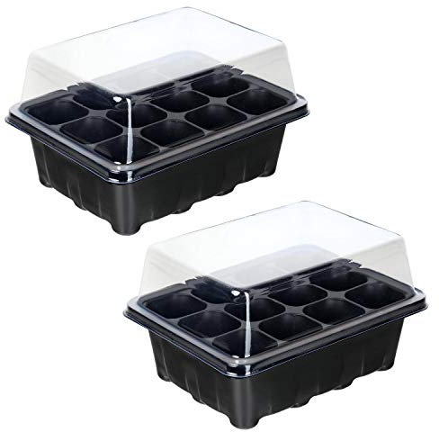 Schramm® 2 Stück Anzucht Set Gewächshaus Anzucht Schale Töpfe Zimmergewächshaus 18,5 x 14,5 x 7 cm für 24 Anzuchttöpfe Anzuchtset Mini-Gewächshaus schwarz 2er Pack