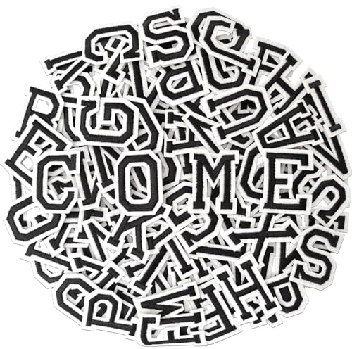 AXEN 52pcs Alphabet A to Z Patches, Iron on Sew on Letters for Clothes, Classic Black