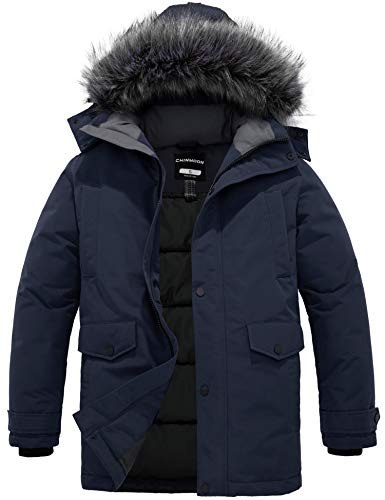 CHIN·MOON Giacca Invernale Imbottita Calda Cappotto Foderato Imbottito Coat Hood Warm Windproof Giacca Pesante Outdoor Uomo Blu Scuro S
