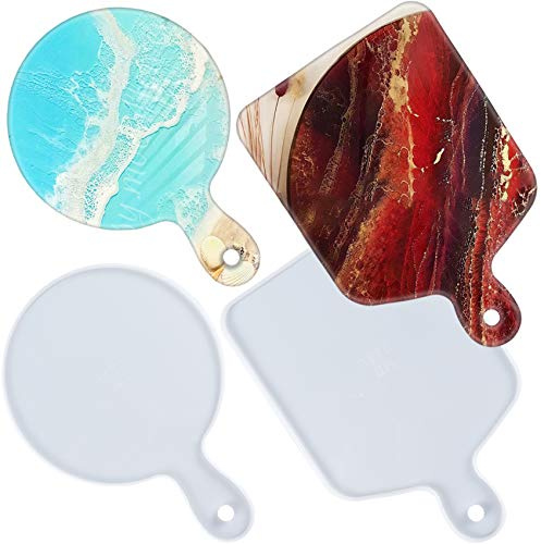 Cheese Board Epoxy Resin Silicone Moulds with Handles for Serving Tray, Platter, Cement, Polymer Clay, Rectangle and Round, Large 12inch