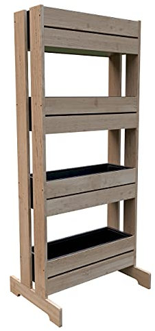 stabiles Frühbeet Vertikalbeet Kräuterbeet Hochbeet Trennwand aus Holz mit 4 Kunststoffkästen in Natur - B64 x T40/20 x H125 cm