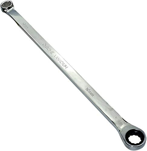 AERZETIX - C45619 - Clé Plate bi-hexagonale polygonale double à oeil/anneau 16mm - vers Clé à Cliquet 16mm Extra Longue Métrique 12 pans - longueur 39cm - manche droite/polie - en Acier CR-V