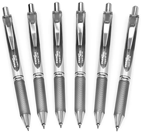 Pentel EnerGel XM BL77 Gelschreiber, einziehbar, 0,7 mm, 54 % recycelt, Grau, 6 Stück