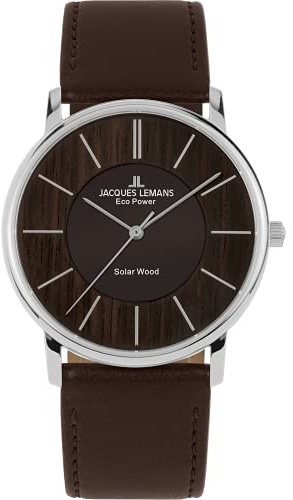 JACQUES LEMANS Herrenuhr, Eco Power Uhren Männer, Chronograph aus massivem Edelstahl mit Apfel-Leder Armband, Model 1-2105