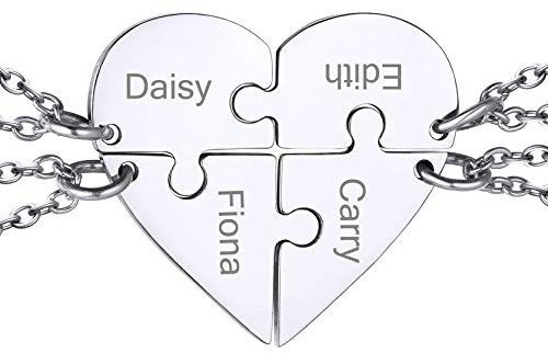GoldChic JEWELRY Colgantes Bestfriend Rompecabezas Collar Bff para 4 Acero Forma Corazon Dividido