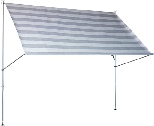ANGERER Klemmmarkise Premium hellgrau gestreift, 400 cm | Markise für Sonnenschutz, Montage ohne Bohren, ideale Balkonmarkise für Mietwohnungen, Made in Germany, waschbarer Stoff