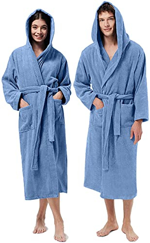 Jenny Sesal Accappatoio UNISEX in Morbida Spugna, Ideale per CASA, SPA, SAUNA, PALESTRA. Morbido, confortevole e con alta capacità di asciugatura (L, Celeste)