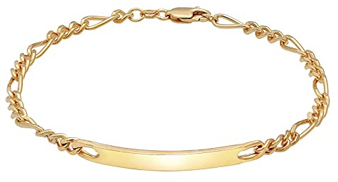 Kuzzoi ID Silber-Armband Herren 925 Silber Figaro Armband (4 mm) | aus massives 925 Sterling Silber vergoldet Herren-Armband mit Gravur Platte Goldenes Schildarmband für Männer