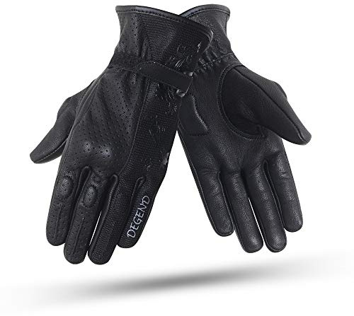 DEGEND Butterfly Lady Noir | Gants Moto Cuir D'Été pour Femmes avec Grilles De Ventilation Et Protection en Foam Tempa - Jointures Et Doigts en TPU - Gants De Moto Homologués Taille M