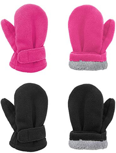 Durio Kleinkind Fäustlinge Kinder Handschuhe Gefütterte Fleece Winterhandschuhe Babyhandschuhe Unisex Mädchen Jungen 2 Paar Schwarz u. Rose 1-2 Jahre
