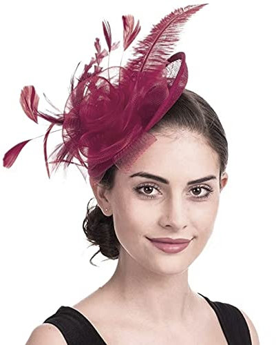 HKSCKJ Fascinator Hut Damen Mütze mit Federn Haarschmuck Blumen Haarreif Mesh kopfschmuck mit Haarclip Haarspange Elegant Schleier Vintage kopfbedeckung Hochzeit Party Cosplay Cocktail Kirche