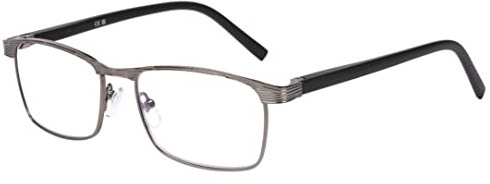 DOOViC Metall Lesebrille Blaulichtfilter Eckig Dünner Rahmen Große Gläser | Lange Bügel Federscharnier Computer Brille Lesehilfe mit Sehstärke für Damen/Herrenr/Arbeit/Business/Buch