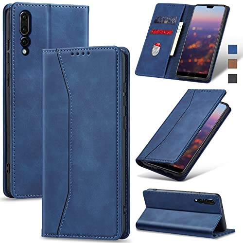 Jasonyu Handyhülle für Huawei P20 Pro, PU Leder Flip Klapphülle, Blau | Magnetische Schutzhülle, Ständer, Kartenfächern, Klappbar, Stoßfeste TPU Stoßsicher Hülle