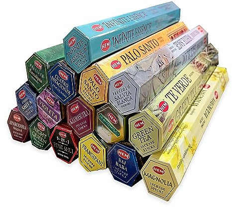 Hem Incense Set - Assortment of 15 (with an Exclusive Fragrance) - Total 300 Sticks - Aromatherapy - Meditation - Spirituality - Natural and Ecological