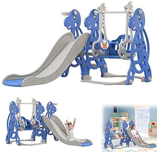 YRHome Scivolo 4 in 1 per Bambini Con Cestino da Basket e Altalena, Pieghevole, 175 x 140 x 115 cm, per Interni ed Esterni, Con Beccuccio Antiscivolo