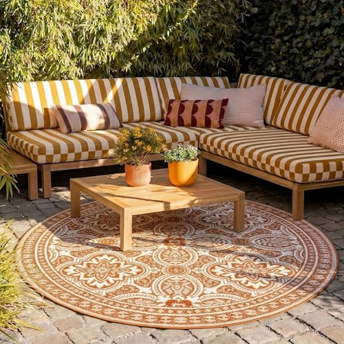 In- & Outdoor Teppich Rund - Summer Oriental Terracotta - Ø 100 cm | Wetterfest - Synthetik, Polypropylen - Balkon, Garten / Terrasse - Terrasse teppich - Outdoor rug