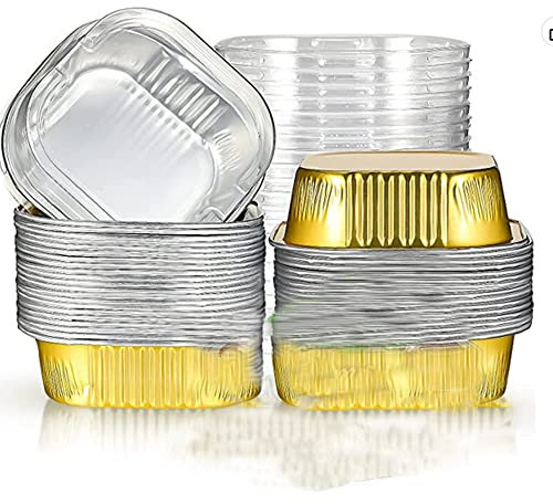 25 moldes cuadrados de aluminio para tartas con tapas de 325 ml, mini moldes para cupcakes con tapas, moldes desechables para postres, tazas para hornear flan para bodas, fiestas de cumpleaños