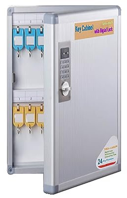 TUKA-i-AKUT Armadietto Portachiavi per 24 Chiavi con Serratura Elettronica di Sicurezza, ​​Metallo Cassetta Portachiavi con Portachiavi, a Parete, Armadi a Chiave in Lega di Alluminio, TKD8651-24