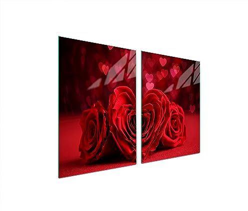 TMK ArtDeko Piastra di copertura per piano cottura in vetroceramica 45 x 52 cm 2 pezzi induzione universale per piani cottura protezione antispruzzo tagliere in vetro temperato, Rose