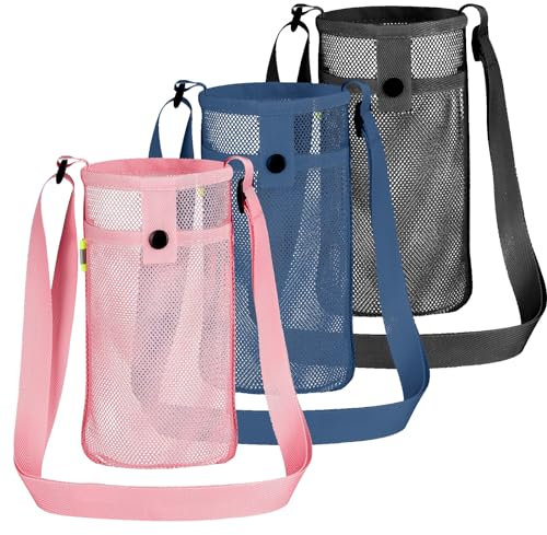 3Pcs Water Bottle Holder, Mesh Water Bottle Pouch Sleeve Carrying Pouch Bottle Holder with Adjustable Shoulder Strap for Outdoor Camping Hiking Gym Walking Sports