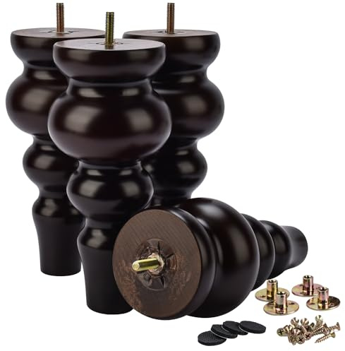 La Vane 22cm Massivholz Möbelfüße mit M8 Bolzen & Platten 4er Set Walnuss | Langlebig & Stabil, inkl. M8 Montageplatten+Schrauben+Bodenschoner, für Sofa Schrank Sessel Hocker Kommode DIY-Möbelprojekte