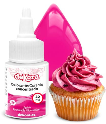 dekora - Fettlösliche Flüssige Lebensmittelfarbe Super Color - Färben Sie Ihre Rezepte Ganz Einfach - Azofrei, Glutenfrei und ohne Zuckerzusatz - Rosa Lebensmittelfarbe Flüssig 30 ml