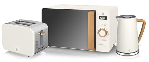 Swan Nordic Kitchen Set, 1.7L Fast Boil Kettle, 900W 2- Slice Toaster and 800W 20L Microwave, White SK14610WHTN/ ST14610WHTN/ SM22036LWHTN