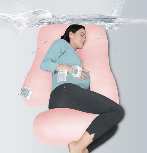 MOON PARK Pregnancy Pillows for Sleeping - U Shaped Full Body Maternity Pillow with Removable Cover - Support for Back, Legs, Belly, Hips - 57 Inch - Pink - Cooling Cover