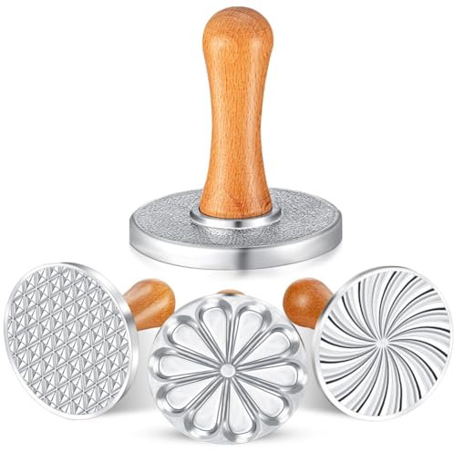 Loufy Keksstempel, Metall-Kekspresse, Formen-Set mit Holzgriff, für selbstgemachte Backen, Kuchen, Gebäck, Ausstechformen, Kekspresse zum Backen, langlebig, 3 Stück