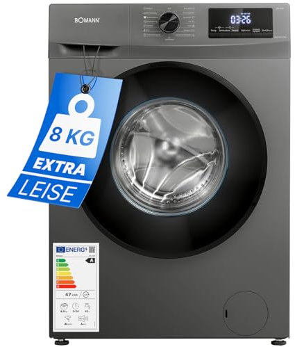 Bomann® Waschmaschine 8kg | max. 1400 U/min | 10 Jahre Motor-Garantie | robuster, leiser & langlebiger Invertermotor | 15 Waschprogramme | LED-Display | mit Dampffunkt. | WA 7185 Titan - Schwarz