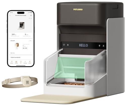 PETLIBRO RFID Automatic Cat Feeder, Selective Feeding for Multi-Cat, Coffee | Collar-Activated Feeding, Stops Food Stealing, App Remote Control, Adjustable Lid, Meal Scheduling, Includes RFID Tag