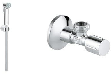 GROHE Vitalio Trigger Spray 30 Ensemble Pommeau de Douche, Chromé, 26175001 & Robinet d'Arrêt 1/2 Pouces 22046000, Argent