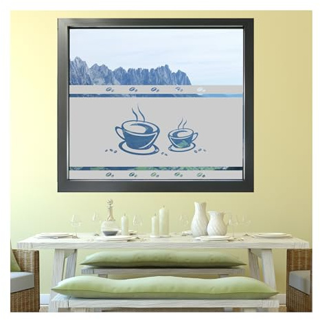 Fensterfolie Aufkleber Wohnzimmer Büro Sichtschutzfolie Dekoration Glasdekorfolie Kaffee-Motiv / 54cm hoch / GDT141 (Blickdichte, Lichtdurchlässige Glasdekorfolie) (60, 54 cm Hoch)