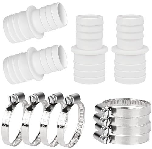 Sprießen 4 Pcs Schlauchverbinder Adapter 38mm Auf 38mm, Schlauchadapter Für 38mm-Schläuche Auf 38mm, Set Mit 8 Schlauchschellen, Pool Schlauchadapter, Poolschlauch Adapter Doppelschlauchtülle (Weiß)
