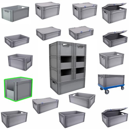 Hesselink Eurobox 40x30x32 cm, mit Entnahmeöffnung, stapelbar, 30 Liter, grau, lebensmittelecht, Eurobehälter kombinierbar mit Deckel