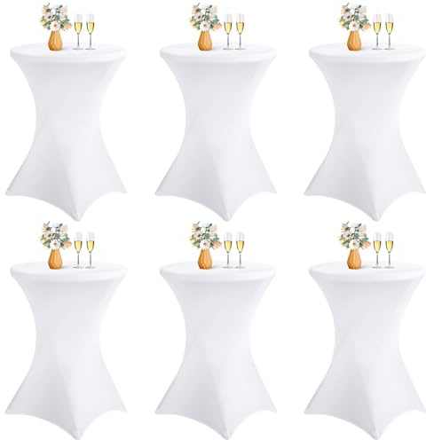 LYAFS 6er-Set Stretch Stehtisch Husse für Bistrotisch Ø 80-85 cm Elegante,Verstärkung im Fußbereich,Stretch-Husse Weiß Hussen für Stehtische und Bistrotische（Weiß,80×110cm）