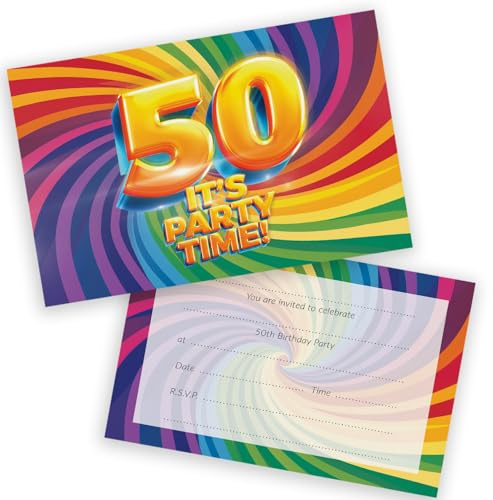 Party-Einladungen zum 50. Geburtstag, für Damen und Herren, Now It's Party Time, 36 Stück | Geburtstagseinladungen für Erwachsene für Freunde Familie A6 Geburtstag Party Einladungskarten mit Faltumschlägen