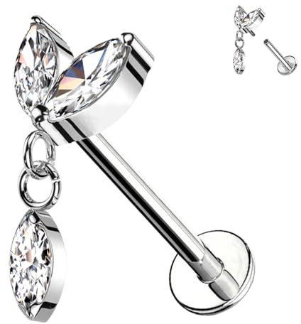 AWAKEN Titan Labret Piercing mit Kristallen und Innengewinde Helix Hoops Daith Tragus Tragus Rook Conch Knorpelohrring Nasenloch Clicker Damenschmuck