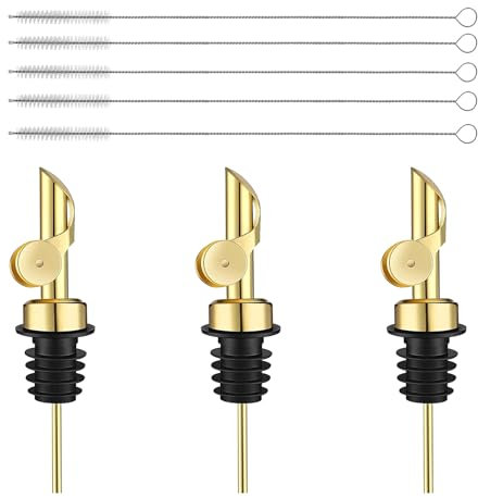 NIYATA Bec verseur pour spiritueux en acier inoxydable - Bec verseur pour vin et eau-de-vie - Bec verseur en acier inoxydable avec rabat - Avec 5 brosses de nettoyage - Accessoire de bar