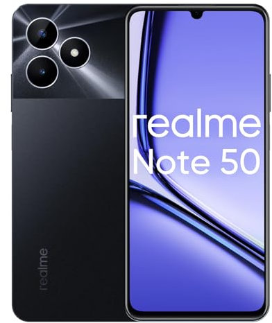 realme Note 50 Smartphone Android, 4G Cellulare Dual SIM, Display LCD da 6.74, 4GB RAM 128GB ROM, Fotocamera AI da 13MP, Batteria da 5000 mAh, Ricarica Veloce SUPERVOOC, Corpo sottile 7,99mm, Nero