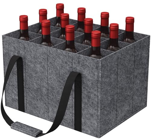 Lifewit Flaskväska med 12 fack, filtflaskväska, vikbar filtflaskväska med handtag för vin, drycker, öl, champagne, vinflaska, dryckesväska, grå, 40 x 30 x 26 cm, GRÅ, 40.00x30.00x26.00CM, modern
