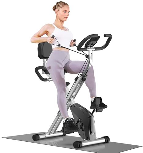 Dskeuzeew Foldable Exercise Bike, 8 Resistance Exercise Bike With Heart Rate Sensors, Adjustable Fitness Bike With LCD - Foldable Stationary Fitness Bicycle for Indoor Cycling (Silver)