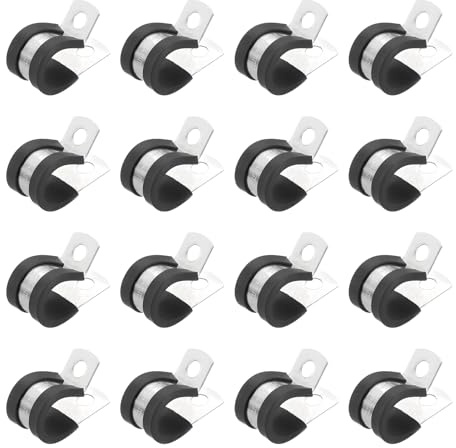 PATIKIL Abrazadera de Cable 14mm, 16Pcs Abrazaderas de Metal de Acero Inoxidable 304 con Aislamiento de Goma, Abrazadera de Manguera para Instalación de Tubos, Mangueras, Cables y Cuerdas