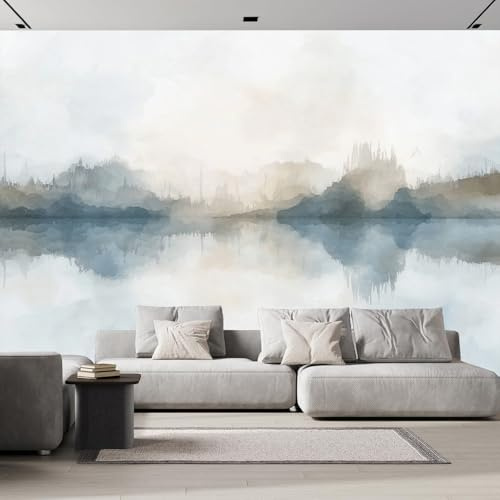 Montañas Acuarela Papel Tapiz Fotográfico Efecto 3D, Garabato Abstracto Papel Pintado 3D Fotografía Mural, 450×315Cm Pared Pintado Fotomural Dormitorio Sala Mural Decoración